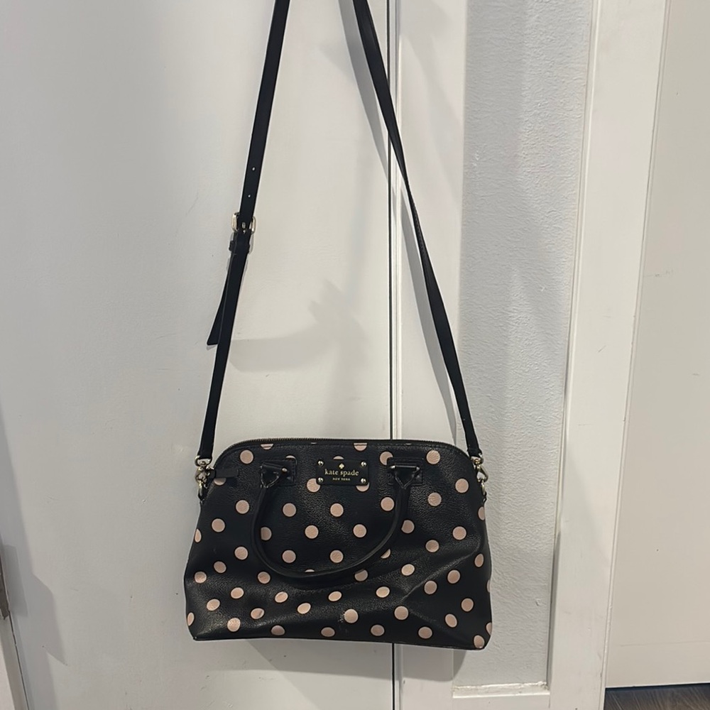 Kate Spade Pink and Black Crossbody Bag with Polka Dots